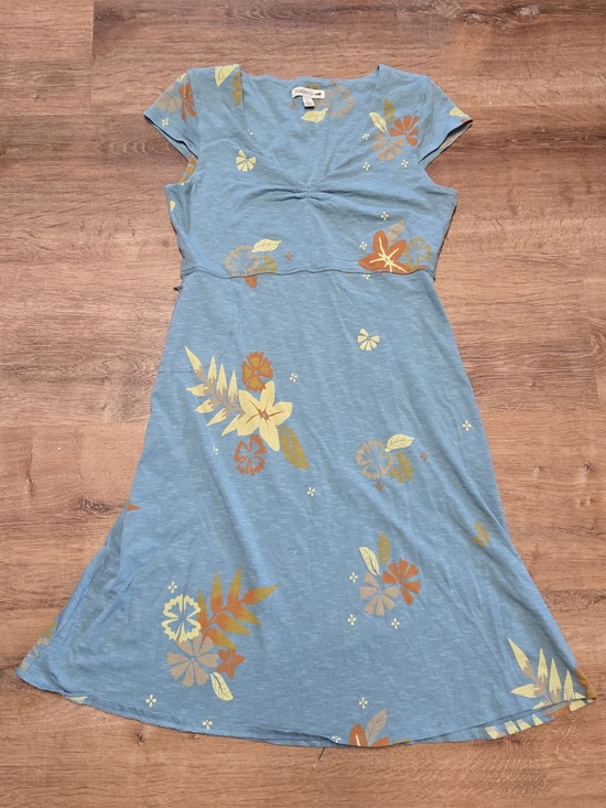 Toad&Co Dresses & Skirts - Toad&Co Blue Floral Maxi Dress with Yellow & Orange Accents Organic Cotton Small
